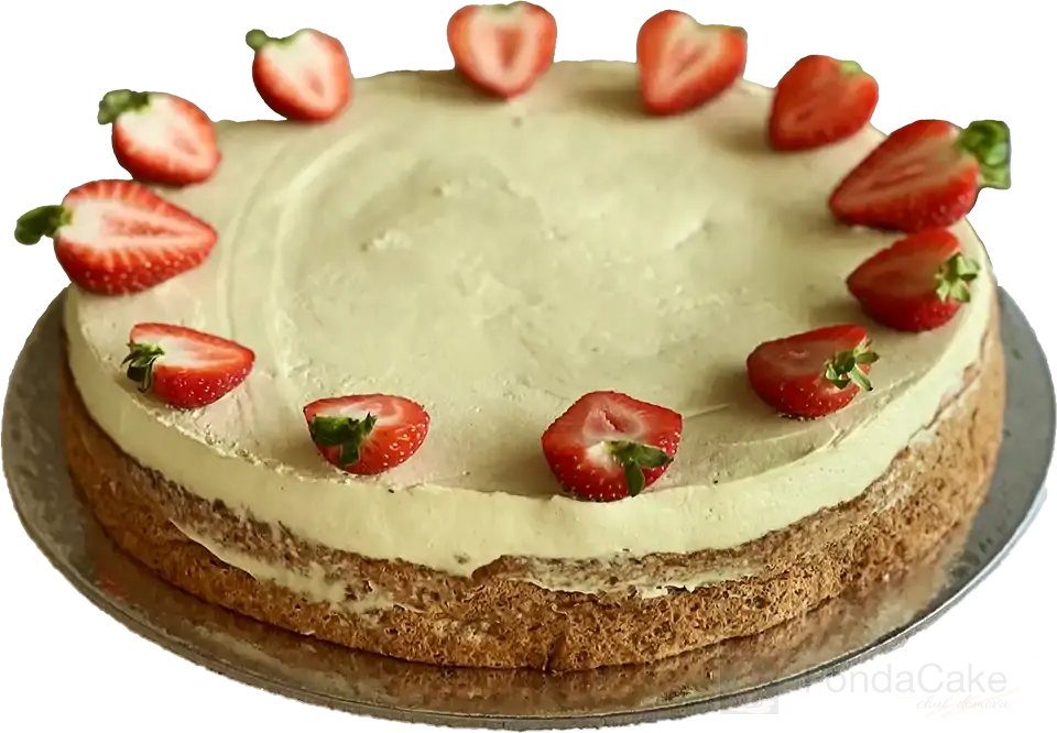 Pistáciová Torta s Orechovým Korpusom, Pistáciovým Krémom a Jahodami (Bezlepková)